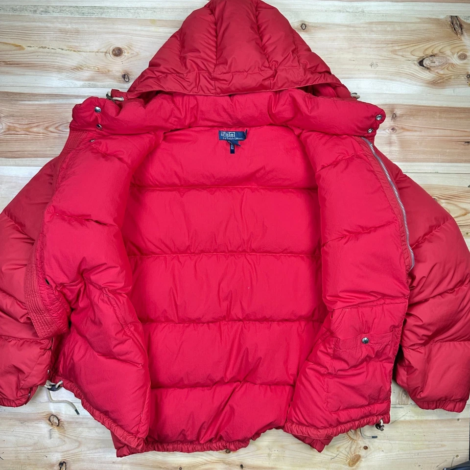Polo Ralph Lauren Puffer Jacket Men's Size 3XB Red Hooded Down Fill Zip Pocket - Image 3 of 4