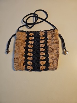 Free People Heatwave Mini Crossbody Handbag Woven Raffia Pouch with Drawstring