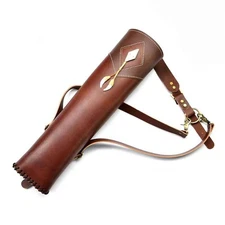 Traditional Arrow Quiver Brown Crazy Horse Leather for Recurve Bow Hunting Bow