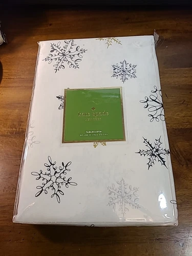 NEW! KATE SPADE NEW YORK TABLECLOTH OBLONG 60X84'' SNOWFLAKES GOLD SILVER BLACK