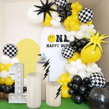 Happy Dude Party Balloon Arch Garland Kit,148Pcs Black White Yellow Balloon a...