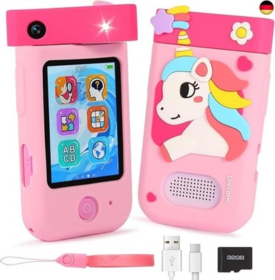  Kinder Handy Smartphone Spielzeug mit 180° Drehobjektiv &32GB Karte,  