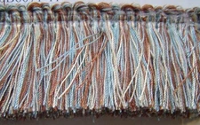 2 Layer Very Thick Brush Fringe Cut Fringe Aqua Blue Brown and Cream