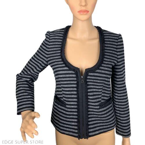Tuta J Crew a righe tweed zip tasca giacca nero grigio cappotto lana taglia 0 - Foto 3 di 7