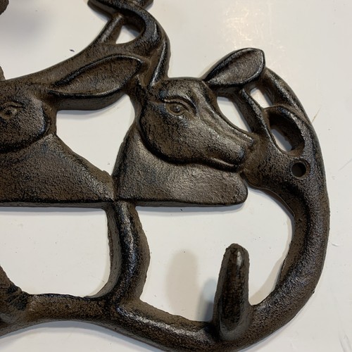 Deer 4 Hook Coat Hanger, Great Hunting Lodge Cabin Decor Metal Brown/Black - Picture 5 of 14