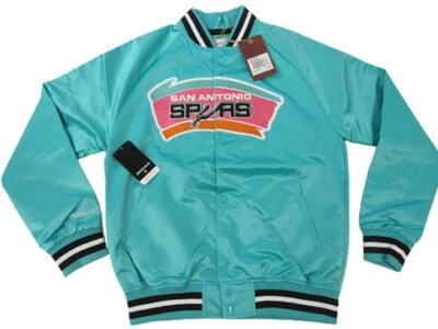 New San Antonio Spurs Mens Size S Mitchell & Ness Light Satin Snap Jacket $110