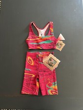 NWT VTG 90s Lycra Sensations 88th Street Art Bike Short  Bra Set San Diego Art