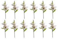 12Er Set KüNstliche Lilien Mit 2 BlüTen Und Knospe Weiß H. 65Cm Emerald
