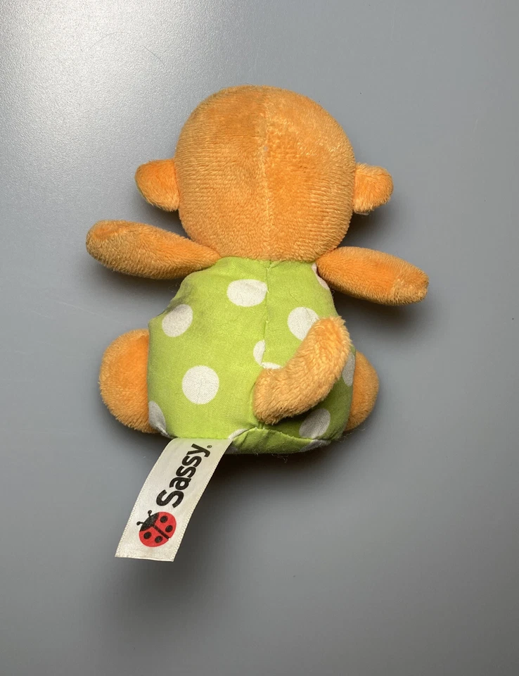 "Juguete suave de peluche Sassy Monkey de 4"" Lovey naranja amarillo lunares" Foto 2 de 2