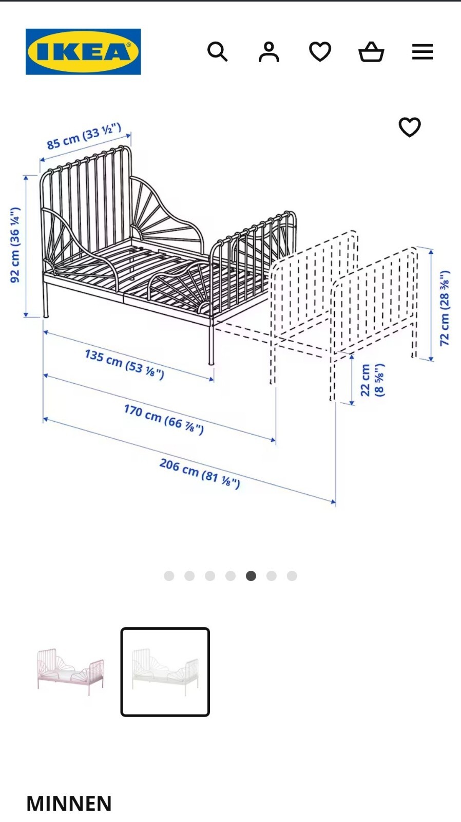 IKEA Minnen White Metal Frame Extendable Bed Child To Teenager Single