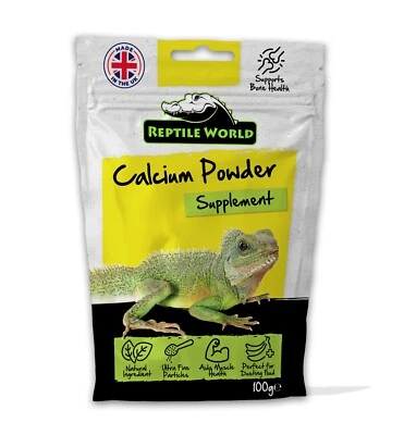 Reptile World Calcium Dusting Powder - Tortoise, Bearded Dragon, Supplement