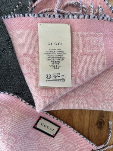 Gucci Fringe Scarf 727724 3GABR Gray x Pink - Picture 6 of 7