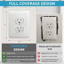 10-Pack Jumbo Oversized Duplex Receptacle Covers for Drywall Repair – White