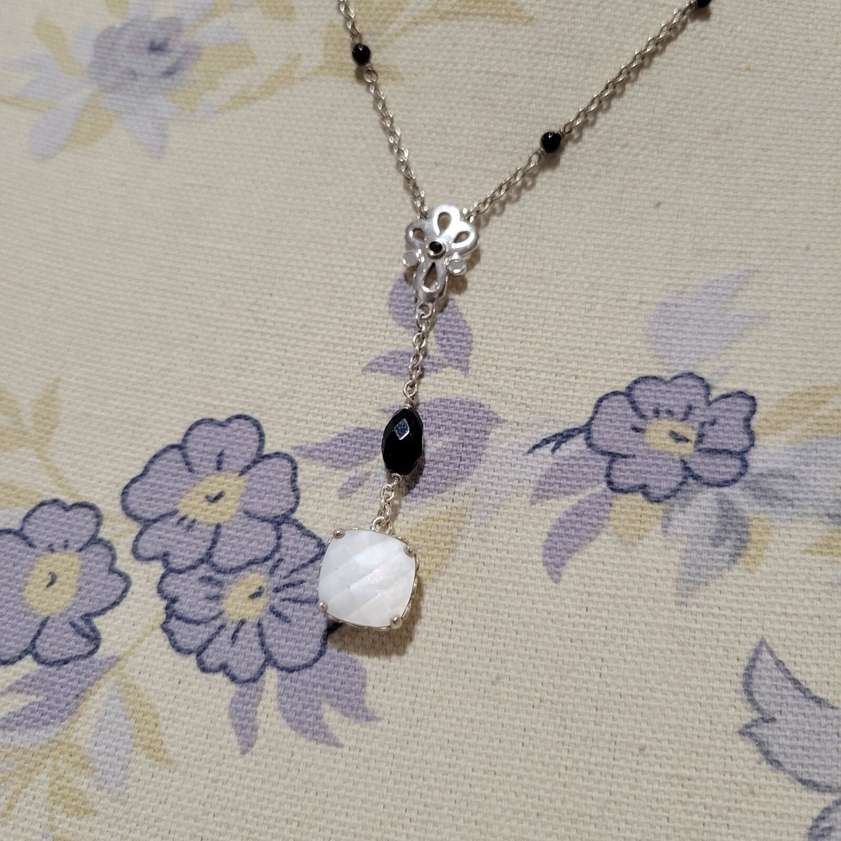 PANDORA Sincerity Sterling Silver Y Drop Mother of Pearl Onyx