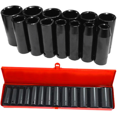 Neu 14 Stück 1/2 Zoll Antrieb Steckschlüsselsatz Deep Impact Chromstahl mit Metallgehäuse