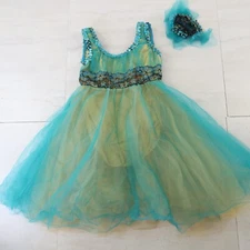 Revolution Dance Costume Girls Size SC Dark Blue Gold Layered Sequin Hair Piece