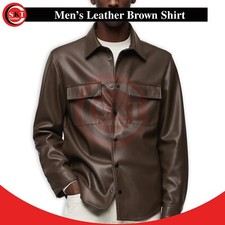Men's Dark Brown Leather Shirt 100 Real Lambskin Soft Stylish Pockets Shirt Men