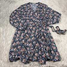 LOFT Women's 4 Multi-Color Floral Long Sleeve Wrap Dress Romantic Spring