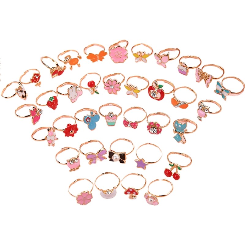 Kawaii Cartoon Children Rings 36 Pcs Finger Ring Adjustable Alloy