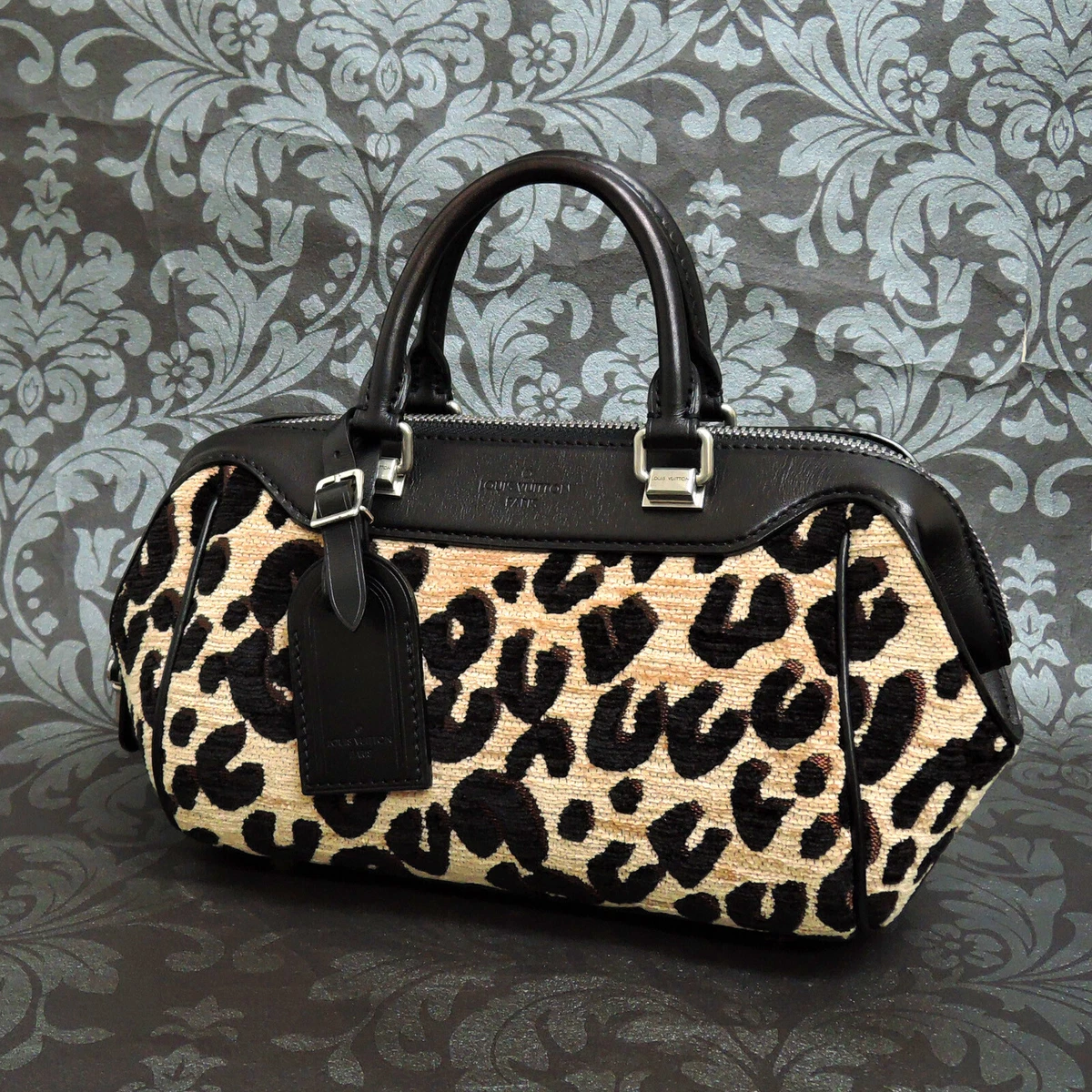 LOUIS VUITTON Leopard Baby Jacquard Canvas Leather Black Handbag