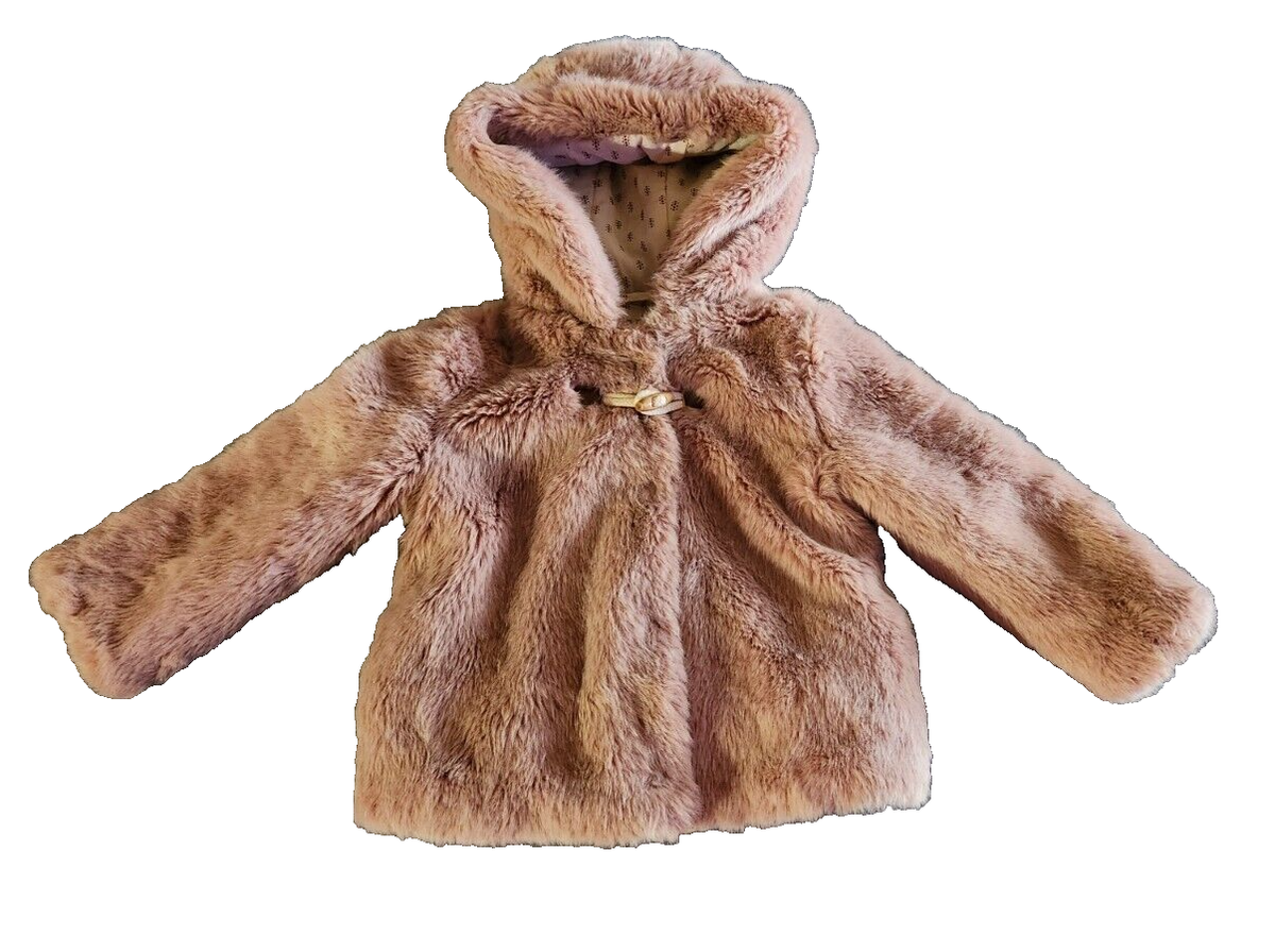 Zara BabyGirl Pink Hoodedl Faux Fur Coat Size 18/24 Months