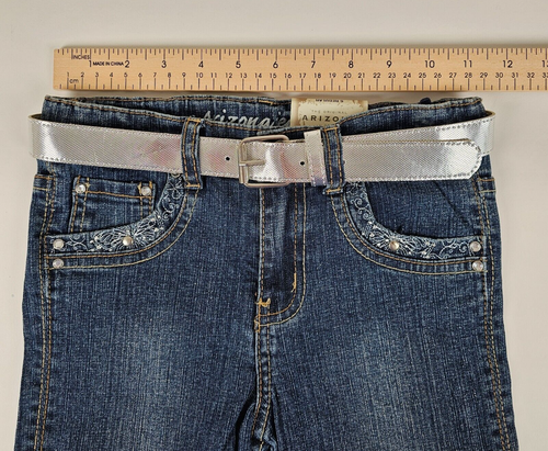 NWT Arizona Girls 6R Blue Denim Silver Belt Bermuda Short Adjustable Waist Jeans - Picture 5 of 12