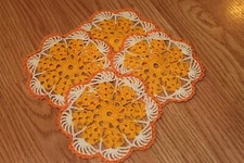 New Hand Crocheted Doily - goldenrod, cream, orange fall autumn set of 4
