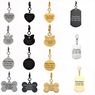 Personalised ID Tags Engraved Dog Tag Cat Collar Name Disc Pet Cat All Shapes - Image 1 of 4