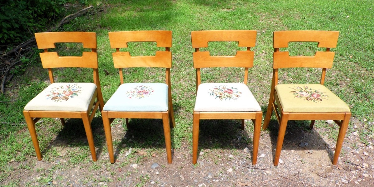Vintage Set of 4 Mid Century Modern Temple Stuart Dining Chairs