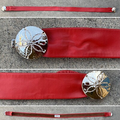 Vintage Adjustable Belt With Sand Dollar Buckle Fun Sand Dollar Seashell Buckle Vintage 70s Red Adjustable  main image 3