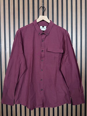 New Topman Dress Shirt XL Mens Red Long Sleeve Button Collared Cotton  Viscose