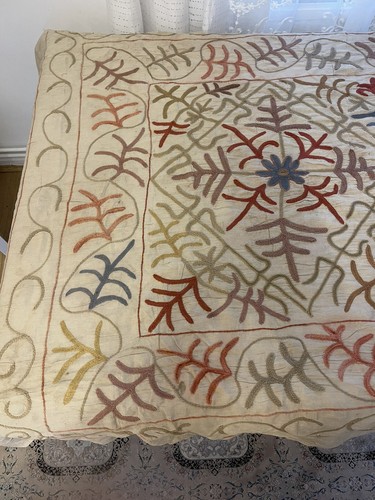 Antique Vintage Uzbek Embroidery Suzani Bed Cover Table Cloth Throw. 184x131cm - Picture 10 of 14