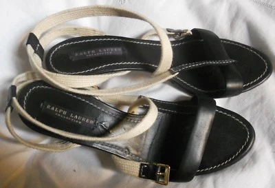 RALPH LAUREN escarpins cuir noir / brides écru - 9 B = T 40 FR- superbes !!! - Photo 1/4