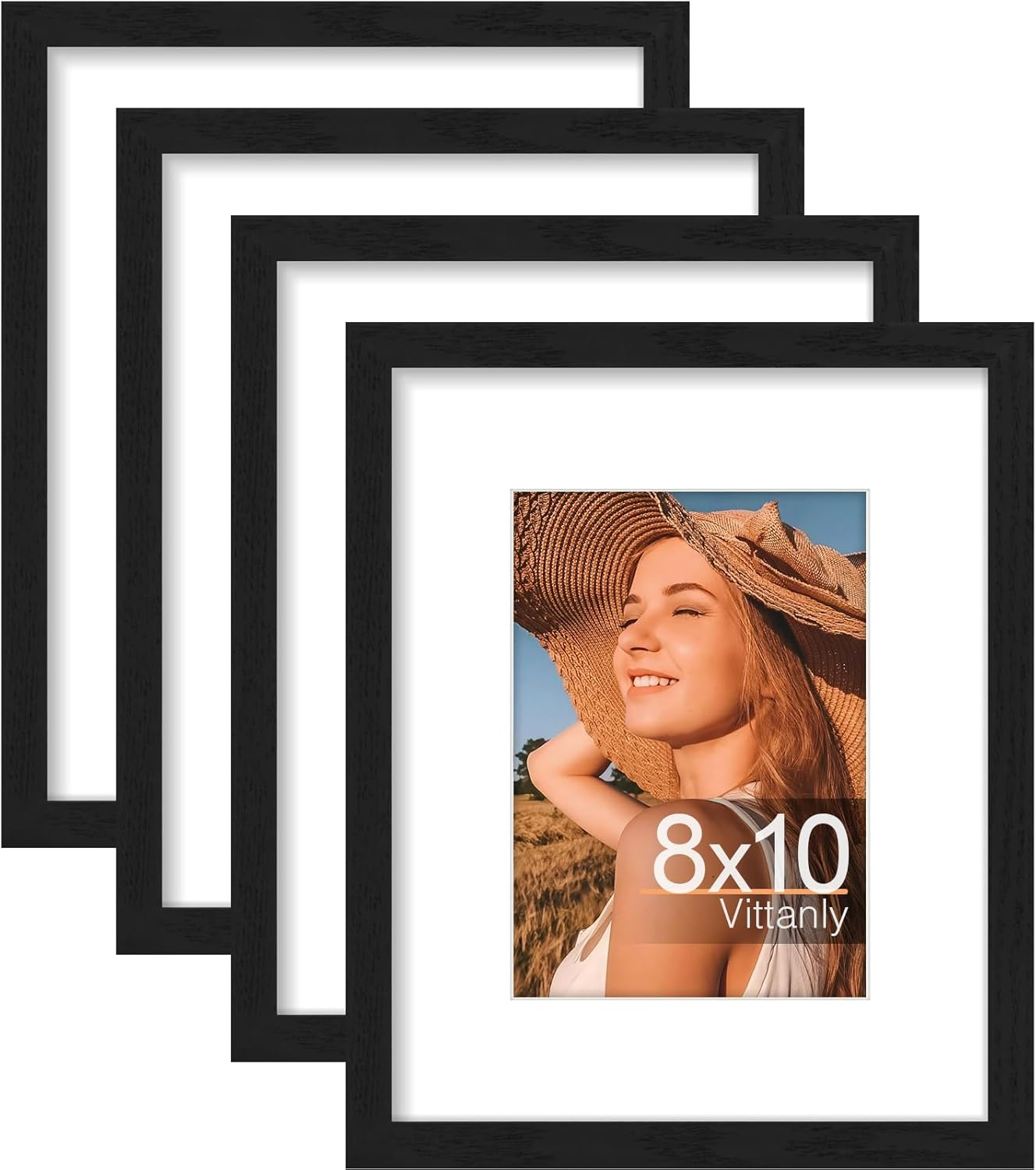 8X10 Picture Frames Set of 4 for 5X7 with Mat or 8X10 Without Mat - Wall or Tabletop Display-image