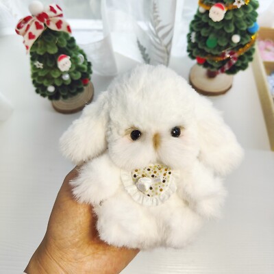 Chenille Pipe Cleaner Hand Crafted Bunny Rabbit Doll Fluffy Wire Gift 3.8''