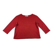 Willow Women’s Medium Cotton 3/4 Sleeve Red/ Black Striped Sweater Made in USA