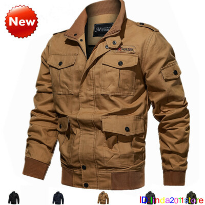 Men's Cotton Bomber Jacket Stand up Cargo Coats Army Man Outwear MA-1  Jackets UK