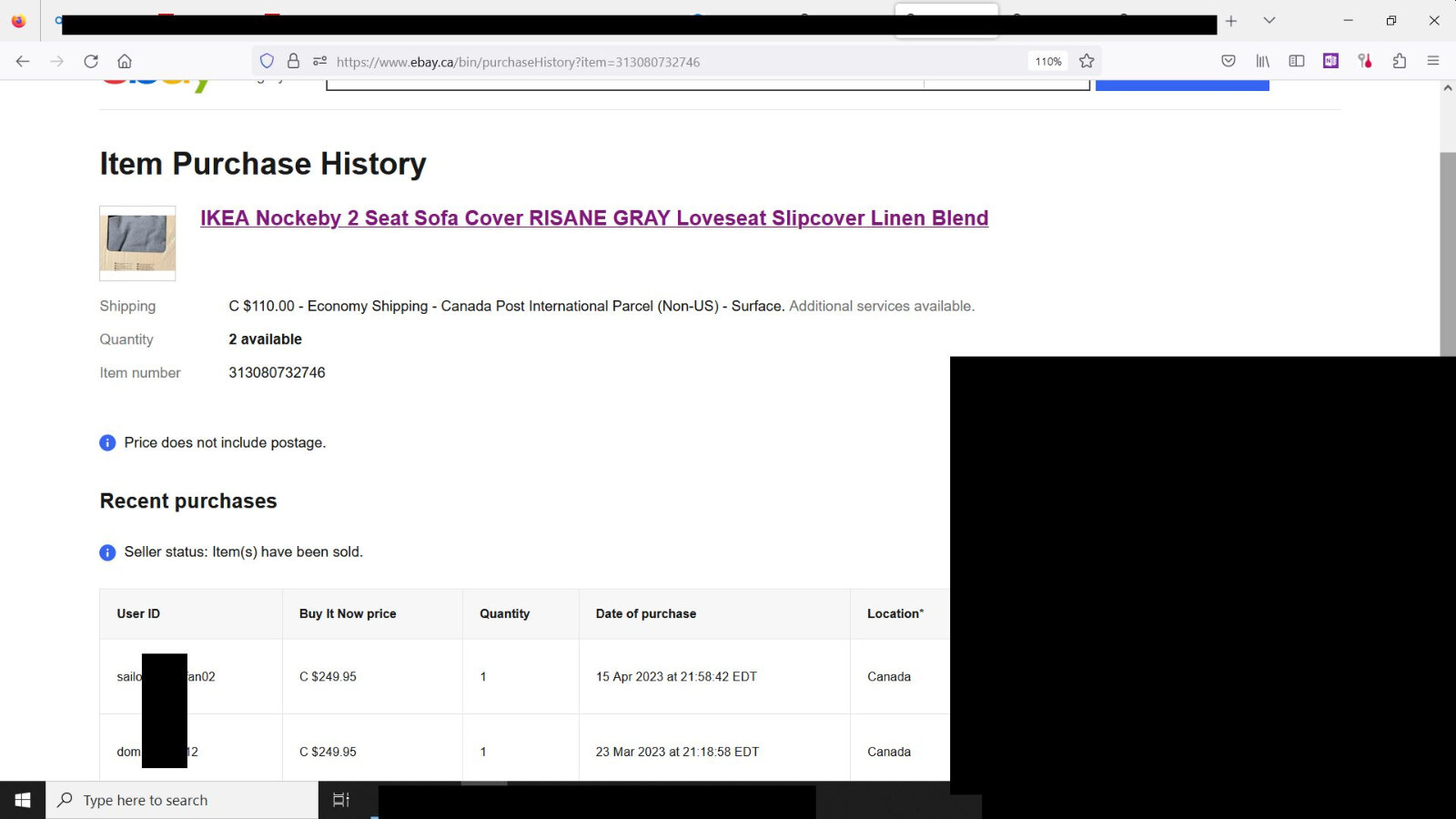 IKEA Nockeby 2 Seat Sofa Cover RISANE GRAY Loveseat Slipcover Linen