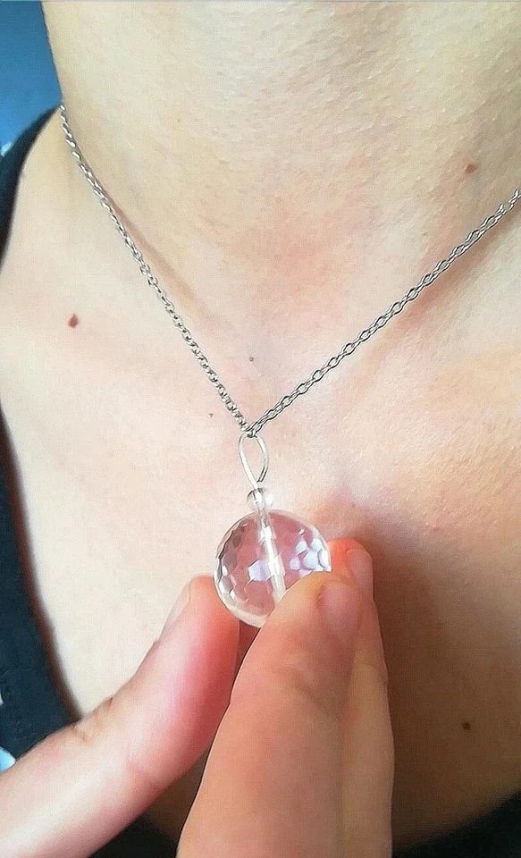 COLLANA ARGENTO 925 CON SFERA IN CRISTALLO DI ROCCA PURO, QUARZO IALINO NATURALE - Immagine 3 di 4