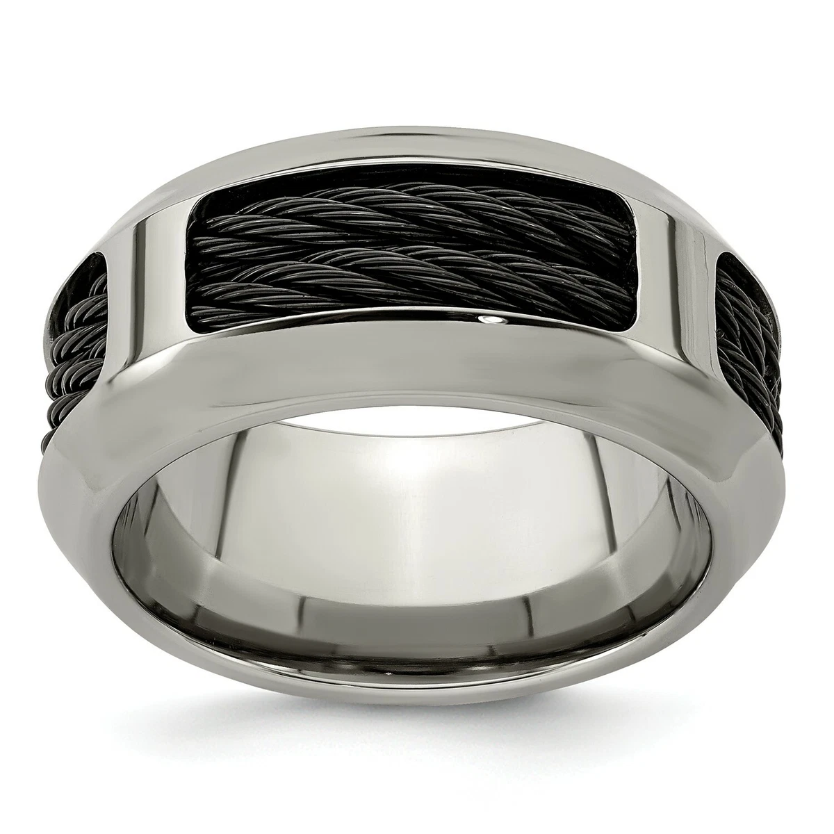 Edward Mirell Titanium 10.75mm Steel Double Cable Wedding Band Sizes 8 to 13
