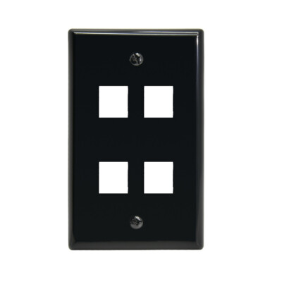 Keystone 4 Hole Port Jack Insert Flush Wall Face Plate Network CAT5e CAT6 Black