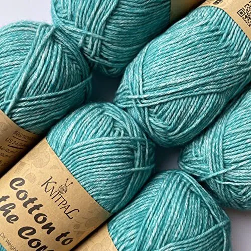 Cotton to The Core Knit & Crochet Yarn, Soft for Babies, (Free Cyan Blue