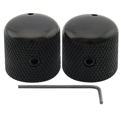 Musiclily Pro 2Pcs Black 1/4" Steel Knurled Dome Universal Guitar Control Knobs