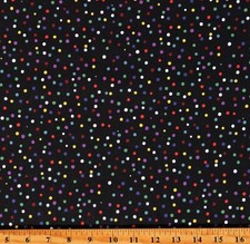 Cotton Multi Black Dot Colorful Polka Dots Black Fabric Print by Yard D387.46