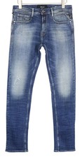 Image of REPLAY Rob MEN Jeans W30/L34 Blue Tapered Straight Stretch Distressed Wash   