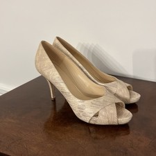 Kate Spade Billie Peep Toe Pumps Beige Gold Metallic High Heel Sz 9 Snake Print