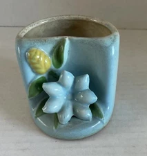 Vnt O.P. CO. Pottery Small Succulent Planter Blue White Oval Zanesville OH USA