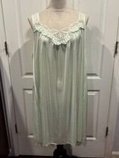 Women Mint Green Silky Sleeveless Scoop Lace Nightgown Sz 3XL 38"Lx26"W 