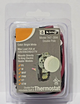KING TK1T-2BW Double Pole Adjustable Bright White Built-In Thermostat 25A WHITE
