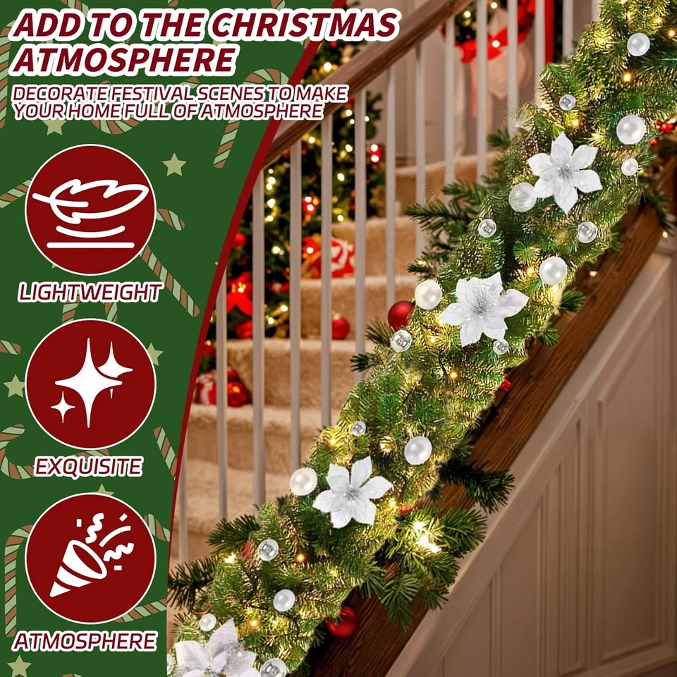Ghirlanda Natalizia Con Luci a LED, 1.8M, Ghirlanda Di Natale Rattan Artificiale - Immagine 4 di 4